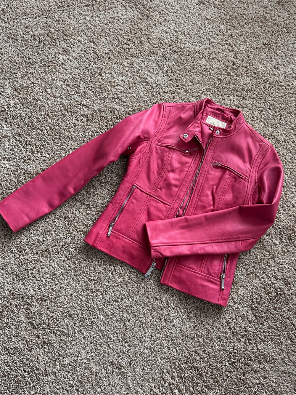 Michael Kors Dark Pink Moto Jacket with Zip Details